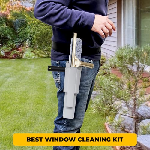 Window Cleaning Side Bucket On a Belt Holster Holds 3 Squeegees and a Washer - color: Grey W/Tools