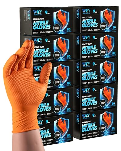 nitroshield 9mil Heavy Duty Disposable Nitrile Gloves,Orange Medium 800Pcs -Chemical Resistant, Latex & Powder Free Rubber Gloves Diamond Texture for Automotive, Mechanics, Cooking,BBQ, Industrial Use - color: Orange-800, size: Medium