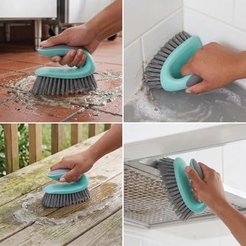Heavy Duty Scrub Brush with Stiff Bristles, Ergonomic Non-Slip Handle Cleaning Brush for Bathroom, Shower, Tile, Kitchen, Carpet & Bathtub Scrubber