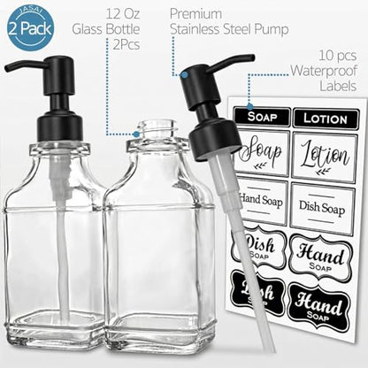JASAI 2Pack Glass Soap Dispenser with Black Rust Proof Pump, Refillable Dish Soap Dispenser with for Kitchen and Bathroom. - color: 2 Pack Matteblack