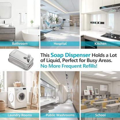 Stainless Steel Soap Dispenser - 800ml Large Capacity, Easy Wall Mount Installation, Soap Dispenser for Bathroom & Kitchen - Ideal for Commercial, Household, Office Use - size: 27.05 fl.oz./ 800ml