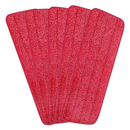 16.5 inch Reusable Mop Pads Microfiber Spray Mop Replacement Heads for Wet/Dry Mops Compatible with Bona Floor Care System (5 Pack) - color: Red