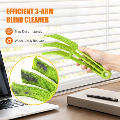 4 Pcs Window Blind Cleaner Duster Tool, Wood Blinds Cleaners Brush Tools with 4 Reusable Microfiber Sleeves for Window Shutters Blind Air Conditioner Jalousie Dust