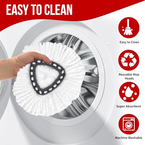 O-Cedar Spin Mop Head, Base, Handle Replacement for EasyWring 1 Tank System, 4 Microfiber Mop Refills, 1 Base and 30-58in Handle Set Combo, White - color: White
