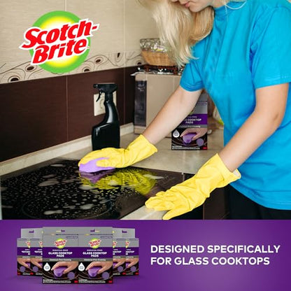 Scotch-Brite Glass Cooktop Pads, Scratch-Free & Non-Abrasive Scrubbers for Glass or Ceramic Stovetops, Cleans Burnt-On Messes with Just Water, Reusable Dishwasher-Safe Design (12 Pads) - size: 12 Pads