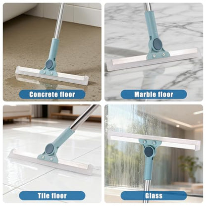 Flat Mop and Bucket Set with Floor Squeegee, Heavy Duty Scrub Brush, 2 Washable Reusable Microfiber Pads, for Tile Hardwood, Wall Cleaning, Home Indoor or Outdoor Cleaning (White-Gray) - size: 9Pcs