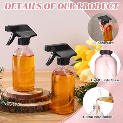 Norme 24 Pcs Glass Spray Bottles with Funnels and Labels 8 oz Refillable Cosmetic Empty Spray Containers with Trigger Squirt Containers for Essential Oil Cleaning Solutions (Pink) - color: Pink