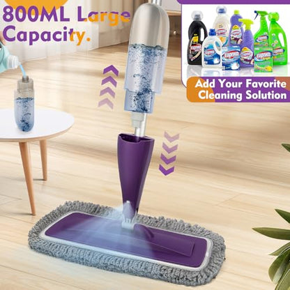 Microfiber Spray Mop for Floor Cleaning with Washable Pads,Dry Wet Use | 27 oz Refillable Bottle,3 Reusable Mop Pads,Mops with Sprayer for Hardwood Laminate Vinyl Tile Cleaning - color: Purple