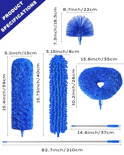 Dusters for Cleaning, 5-in-1 Dusters, Ceiling Fan Cleaner Duster with Extension Pole, Microfibe, Cobweb and Chenille Duster for Fans, Blubs, Cars, Blinds and Furniture