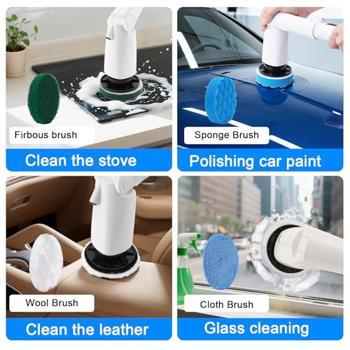 Electric Spin Scrubber Replacement Brush Heads Set, 8 Pieces, Multiple Brushes for Bathroom,Kitchen,Glass, Leather, Car Cleaning