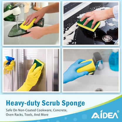 AIDEA Sponges Kitchen, 50 Pack Heavy Duty Dish Sponge, Cleaning Dish Scrubber Sponge for Home and Kitchen, Stink-Free Cleaning Supplies for Pots, Pans - style: Yellow-Rectangle Shape