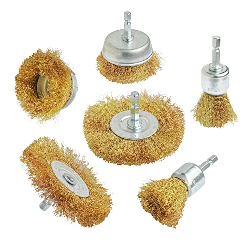 6PCS Brass Wire Wheel Brush Kit for Drill,Crimped Cup Brush with 1/4-Inch Shank,0.13mm True Brass Wire Brushes for Use in Machines