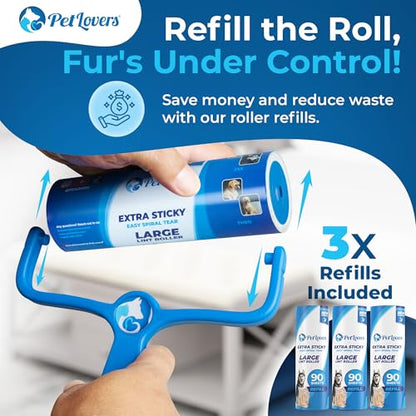 PetLovers 6.3" Large Lint Roller for Pet Hair Extra Sticky 360 Sheets, Ideal for Pet Hair Removal from Furniture & Clothes, Dog and Cat Lint Remover 4 Pack - size: 4 Pack Large Lint Roller