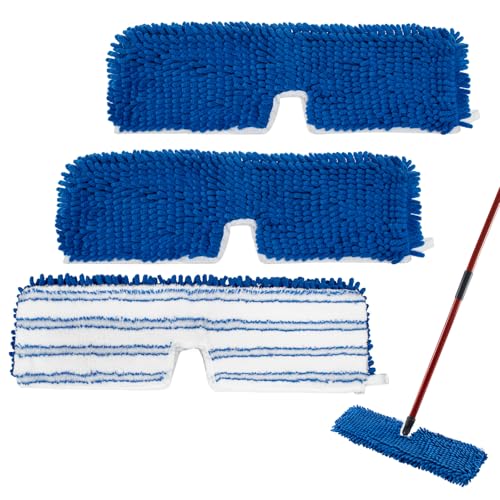 3 Pack Mop Heads Replacements for Ocedar Dual-Action Flip Mop, Spin Mop Replace Heads with Microfiber&Chenille Mop Refills Double Sided for All Floor Dry/Wet Use,Machine Washable,Reusable Mop Pads - color: 3 Pack Blue Chenille Flip Mop Pads