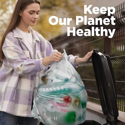 55 Gallon Trash Bags, 3 Mil Contractor Bags, Large Trash Can Liners, 38 x 58" For 55-60 Gallon Trash Cans - Outdoor, Construction, Lawn, Custodian, Landscape, Leaf - Made in USA - (CLEAR, 50 COUNT)