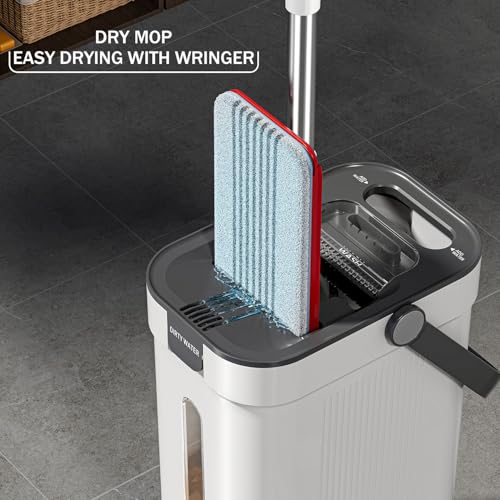 HoMettler Dual Mop and Bucket Set, Flat Mop and Bucket System with Separate Dirty and Clean Water, 3-Compartment Wall Cleaner Mop, Flat Mops for Floor Cleaning with 6 Microfiber Pads