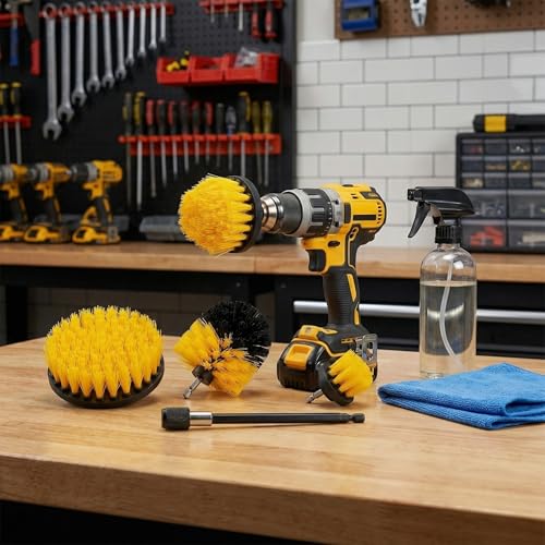 Drill Brush Attachment Set, 5 Pack Power Scrubber Cleaning Brush Kit with Extension Rod for Bathroom, Tub, Tile, Grout, Kitchen, Floor and Wheel Rims (Yellow) - color: Yellow