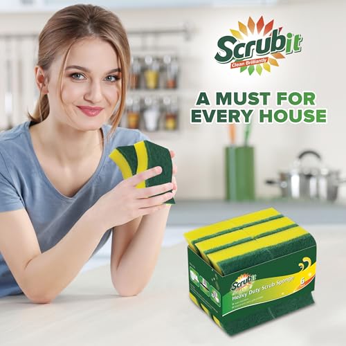 (6 Pack) Heavy Duty Scrub Sponges by SCRUBIT – Kitchen Dish, Sink and Bathroom Cleaning Scrubber Sponge - with Non-Smell Scouring Pad - size: 6 Count (Pack of 1)