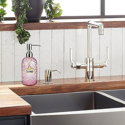 16 oz Soap Dispenser with 304 Rustproof Stainless Steel Pump, Kitchen, Bathroom Refillable Glass Liquid Soap Dispenser for Hand Soap, Soap, Lotion. (Pink) - color: Pink