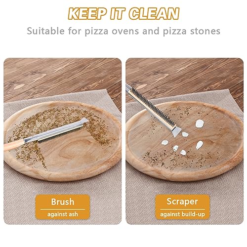 Aolso Pizza Oven Brush, 26" Brush and Stainless Steel Scraper for Pizza Stone, BBQ Grill Cleaning Brush Non Scratch Heat Proof Stainless Steel Bristles with Screwdriver for Pizza Oven Accessories - size: 26" Stainless Steel Bristles