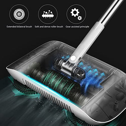 Carpet Sweeper Manual, 2 in 1 180 Degree Rotating Hand Push Sweeper, Manual Vacuum Sweeper, Sweeping Mop Crumb Sweeper for Carpet Floor Clean(Blue), Standard