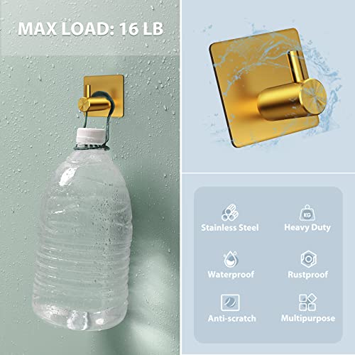 VIS'V Adhesive Towel Hooks, Waterproof Shower Wall Stick on Hooks, Gold, 4 Pcs - color: Gold