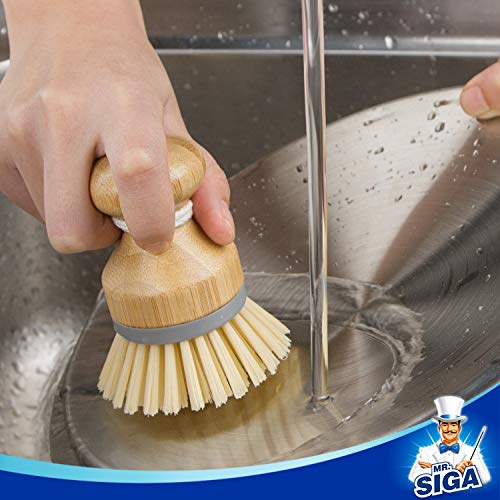 MR.SIGA Bamboo Palm Brush, Scrub Brush for Dishes Pots Pans Kitchen Sink Cleaning, Pack of 2 - color: Natural
