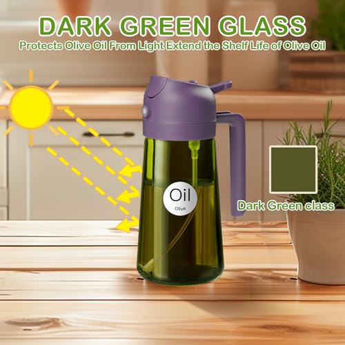 YARRAMATE 16oz/470ml Dark Green Oil Sprayer for Cooking with Stickers, Food-grade Premium 2 in 1 Olive Oil Dispenser Bottle for Kitchen Gadgets, Air Fryer, Salad, Frying, BBQ (Purple) - color: 09_Purple