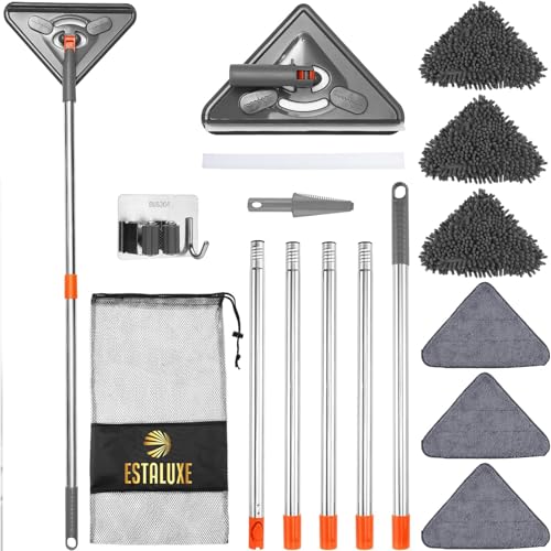 85" Wall Mop Cleaner with Long Handle and Stainless Steel Hook - 180° Rotating Wall Cleaner - Duster Tool for Walls, Multifunctional Scrapper, Ceiling, Windows and Floor with Extension Poles - size: Triangular