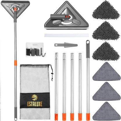 85" Wall Mop Cleaner with Long Handle and Stainless Steel Hook - 180° Rotating Wall Cleaner - Duster Tool for Walls, Multifunctional Scrapper, Ceiling, Windows and Floor with Extension Poles - size: Triangular