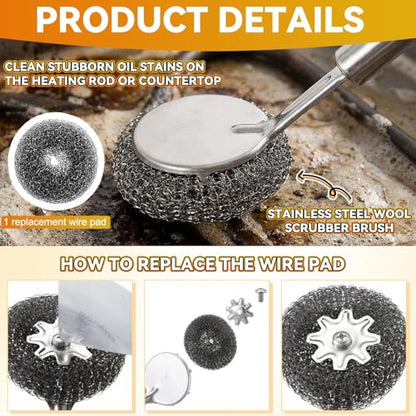 Newtay 6 Pcs Large Commercial Fryer Cleaning Tools Stainless Steel Electric Deep Fryer Cleaner Brush for Restaurants Hotel Kitchen Fryers Deep Cleaning Accessories