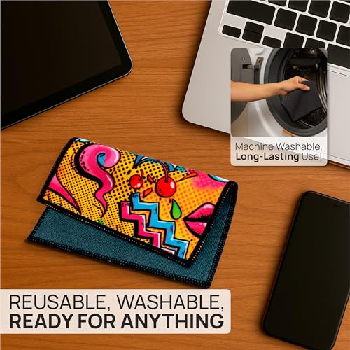 Microfiber Wholesale Quick Cloth Glasses Cleaning Cloths – 5x7, Popart, 2 Pack with Case | Double-Sided Lens Cleaner for Eyeglasses, Camera, Screens & Glass | Reusable Microfiber Glass Polishing - color: Popart, size: 5"x7"