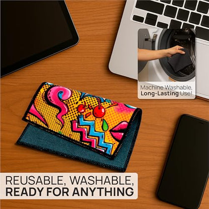 Microfiber Wholesale Quick Cloth Glasses Cleaning Cloths – 5x7, Popart, 2 Pack with Case | Double-Sided Lens Cleaner for Eyeglasses, Camera, Screens & Glass | Reusable Microfiber Glass Polishing - color: Popart, size: 5"x7"