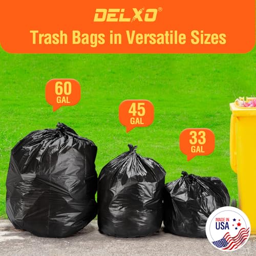 Delxo 30-33 Gallon Trash Bags, 1000 Count – 0.6 Mil Medium Duty Garbage Bags, Durable Plastic Bolsas para basura, Perforated Design– Made in USA for Kitchen, Yard, Office (Black) - color: 33Gal-1000Ct(Black)