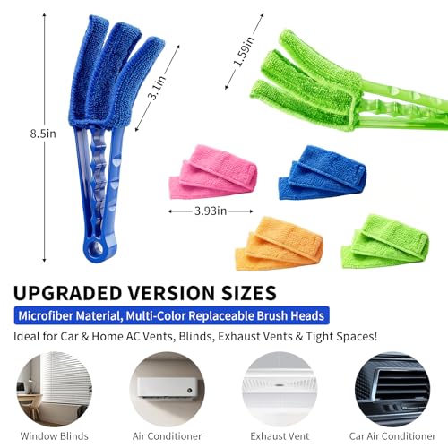 Window Blind Cleaner Duster Brush, 2 Pack with 6 Reusable Microfiber Sleeves for Venetian Blinds, Cleaning Tools for Window Blinds, Air Conditioner Vents, Fans, Car Vent