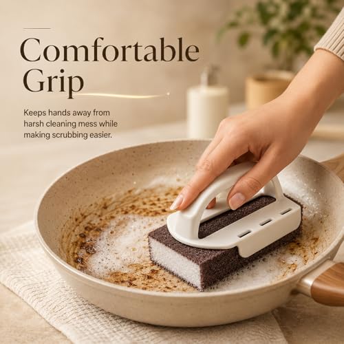 Magic Emery Cleaning Sponges, Nano Carborundum Sponge,Scrub Pad Pot Scrubber for Removing Rust Cleaning Pots and Pans,Rust Remover & Magic Descaling Eraser (1 Handle+5 Sponge)