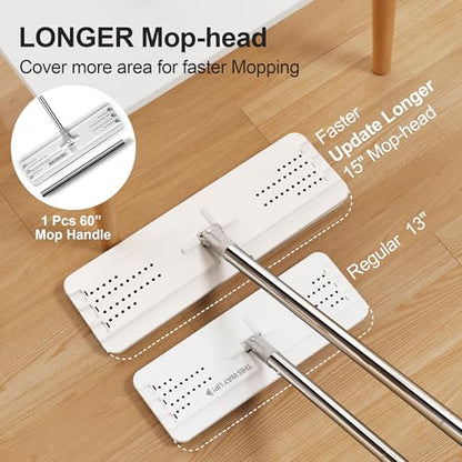 JOYMOOP Flat Mop System, Microfiber Mop and Bucket Set, White, Hands-Free Floor Cleaning Mop for Household & Commercial Use, Wet and Dry Cleaning, Includes 3 Washable Pads - color: White Max551