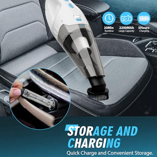 FUOAYOC Handheld Vacuum Cordless, 6KPA Powerful Suction Hand Held Vacuum Cordless Rechargeable with LED Light/Multi Accessories, 1.6lbs Mini Lightweight Vacuum Cleaner for Home/Car/Office Cleaning