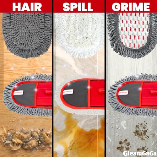 Dust Mop for Floor Cleaning with 3 Washable Pads, 14.4” × 5.1” Flat Mop Head, 62” Stainless Steel Handle, Lightweight Multi-Surface Mop for Hardwood, Marble & Tile