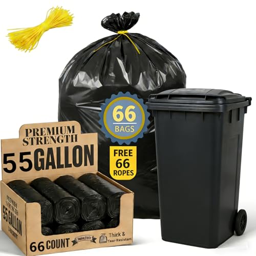 55 Gallon Trash Bag, 66 Count Garbage Trash Bags, 2.0 Mil Heavy Duty 40 x 47" Large Black Plastic Trash Can Liners Huge for Construction Industrial Yard Outdoor Commercial - size: 1 Count (Pack of 66)