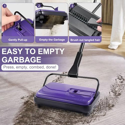 Carpet Sweeper Manual - Floor Sweeper for Home Office, 6.7 Inch Width