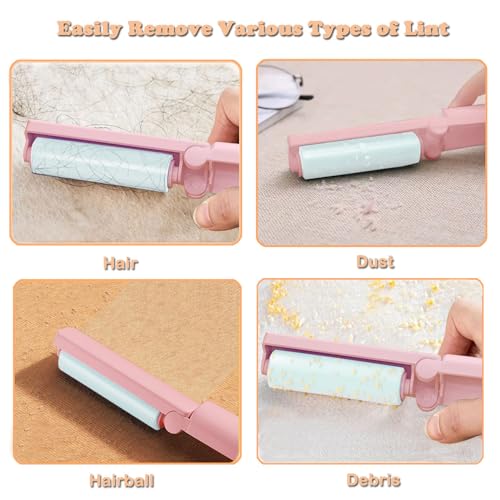 Mini Reusable Lint Roller for Travel, 6 Pack Washable Foldable Lint Remover with Sticky Gel, Portable, Compact and Easy to Clean for Clothes and Luggage Use (Pink) - color: 6 Pack, Pink