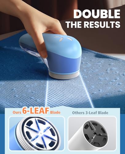 POPCHOSE Fabric Shaver, Lint Remover for Clothes, Electric Lint Shaver with 6-Leaf Blades, Sweater Shavers to Remove Pilling for Clothing, Couch, Furniture, Fuzz, Lint Ball, Bobbles, Blue-Cyan - color: Blue Cyan