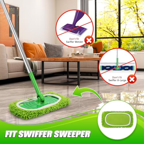 Set of 4 Reusable Microfiber Mop Pads Compatible with Swiffer Sweeper, Dry Sweeping Cloths, Washable Wet Mopping Cloth Refills for Floor Cleaning (Mop is Not Included) (4 Pack, Green) - color: Green