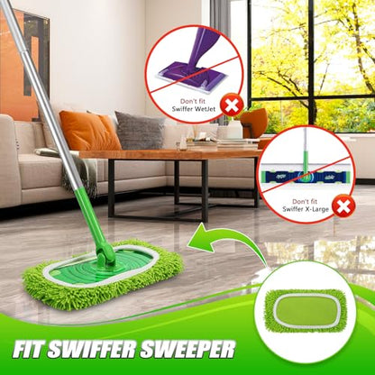 Set of 4 Reusable Microfiber Mop Pads Compatible with Swiffer Sweeper, Dry Sweeping Cloths, Washable Wet Mopping Cloth Refills for Floor Cleaning (Mop is Not Included) (4 Pack, Green) - color: Green