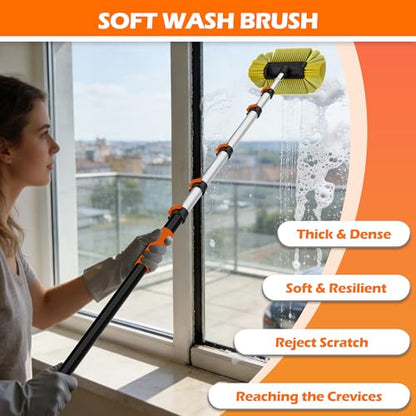 14FT Car Wash Brush with Long Handle, 12-Inch Soft Bristle Car Cleaning Brush for Cleaning RV, Truck, Boat, Solar Panels, Orange