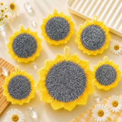 Breling 6 Piecs Fun Sunflower Shape Dish Sponge Gifts Dual Sided Non Scratch Dish Washing Scrubbers, Reusable Household Cleaning Kitchen Tools for Dishwashing Cookware Spring Kitchen Decor - style: Sunflower