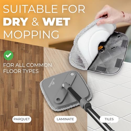 Spin Mop and Bucket Set with Wringer – Dual-Chamber Self Wringing Mop, Flat Microfiber Mop for Hardwood, Tile & Vinyl Floors, 2 Washable Replacement Heads, 63" Handle, Gray - color: Gray