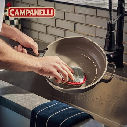 CAMPANELLI Premium Dual-Sided Dish Sponge | Chenille Microfiber & DiamondFiber Scrubber, Washable Reusable Sponges for Dishes Pots & Pans, Ergonomic Grip | 3 Pack - Taupe Gray Red