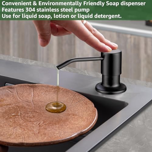 Dish Soap Dispenser for Kitchen Sink, Built in Sink Soap Dispenser Matte Black, Countertop Soap Dispenser Stainless Steel Pump with 47" Extension Tube kit, No Need to Fill Little Bottle Again - color: Matte Black